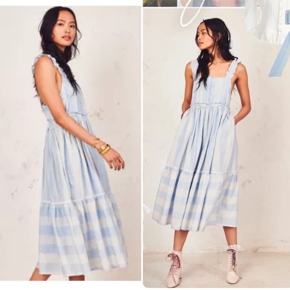 New! LoveShackFancy Anne Stripe Midi Dress 🩵 Medium NWT! - Picture 2 of 16